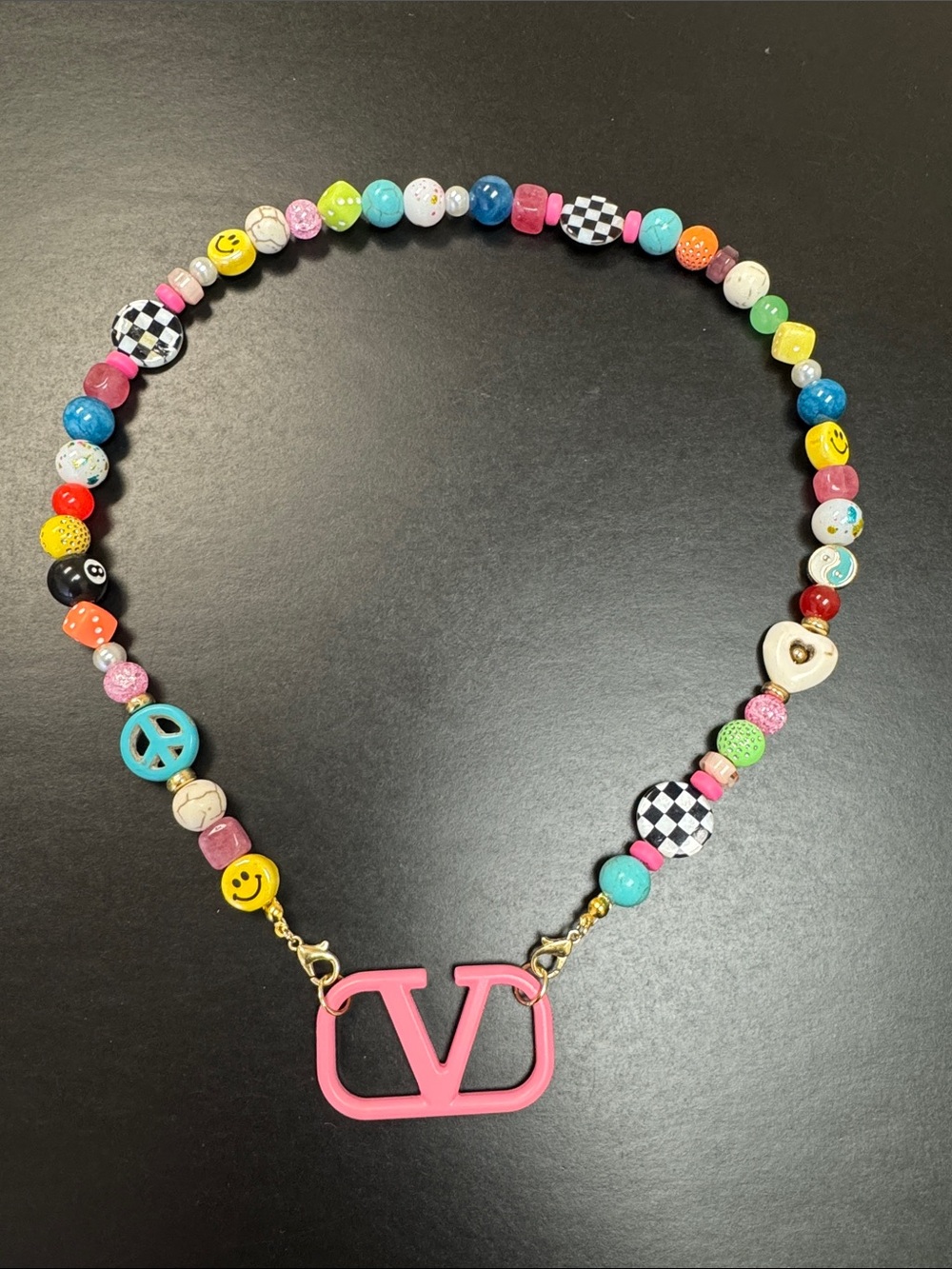 Pink V Logo Beaded Necklace